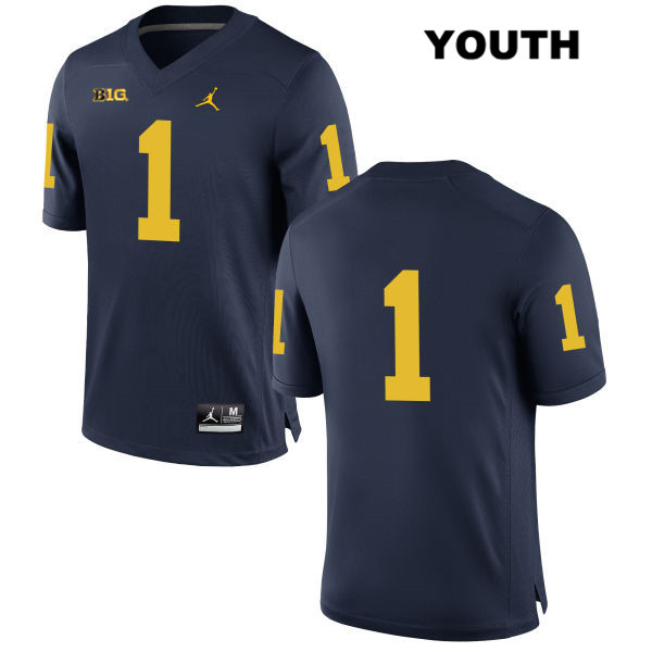 Youth NCAA Michigan Wolverines Kekoa Crawford #1 No Name Navy Jordan Brand Authentic Stitched Football College Jersey MO25F33UU